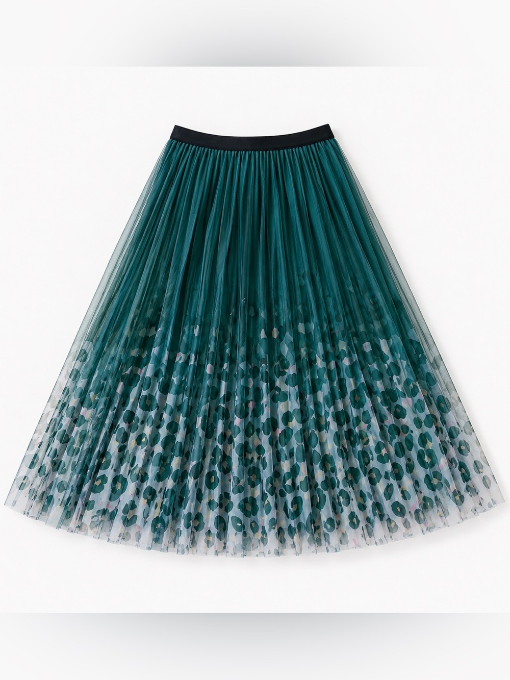 Sz L Enchanted Sheer Leopard Midi Skirt – Emerald Green - Picture 2 of 5